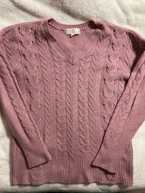 Pink Rose Dusty Rose V-Neck Cable Knit Sweater